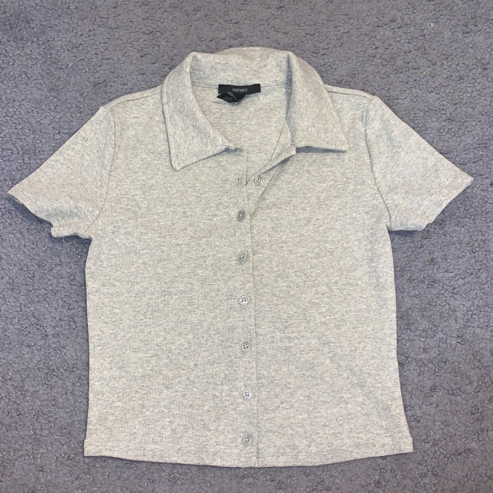 Gray button down top